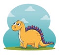 stegosaurus wild dinosaur character with clouds