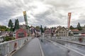 Rhine River Bridge connecting two parts of old town Stein Am Rhein in Schaffhausen, Switzerland