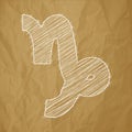 Capricorn, 21 December - 20 January. HOROSCOPE SIGNS OF THE ZODIAC - White Scribble on a crumpled paper brown background Royalty Free Stock Photo