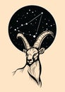 Illustration of a capricorn under the star constellation capricornus