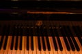 Steinway & Sons logo on black pianoforte