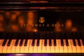 Steinway & Sons logo on black pianoforte