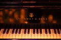 Steinway & Sons logo on black pianoforte