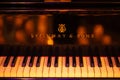 Steinway & Sons logo on black pianoforte