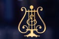 Steinway & Sons logo on black pianoforte