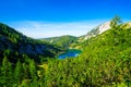 Steirersee on the high plateau of the Tauplitzalm. View of the lake