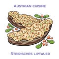 Steirisches Liptauer is a spreadable cheese made from Liptauer cheese, quark, butter, and various spices. It is a popular dish in Royalty Free Stock Photo