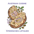 Steirisches Liptauer is a spreadable cheese made from Liptauer cheese, quark, butter, and various spices. It is a popular dish in Royalty Free Stock Photo