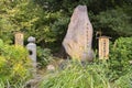 Stele dedicated to Japanese Ukiyo-e artist Tsukioka Yoshitoshi in Mukojima-Hyakkaen Gardens. Royalty Free Stock Photo