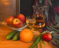 Still life with white wine and fruits Royalty Free Stock Photo