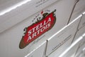 Stella Artois boxes and logo Royalty Free Stock Photo