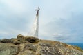 Stella rocket in honor of Gagarin`s flight on mountain Kachkanar. The Urals. Russia