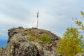 Stella rocket in honor of Gagarin`s flight on mountain Kachkanar. The Urals. Russia