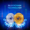 Stellar. Blockchain. 3D Physical bit coin. Block chain concept. Digital currency. Golden and silver coins with Stellar symbol in Royalty Free Stock Photo