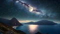 Stellar Embrace Full Moon Casts a Gentle Glow on Earth Oceanside Majesty