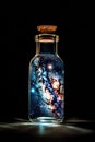 Stellar Enchantment: Milky Way Stars Captured in a Bottle Against a Black Background. created with Generative AI