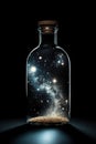 Stellar Enchantment: Milky Way Stars Captured in a Bottle Against a Black Background. created with Generative AI