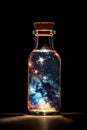 Stellar Enchantment: Milky Way Stars Captured in a Bottle Against a Black Background. created with Generative AI