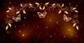 Stellar space background with magical butterflies and golden ornament