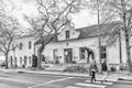 Historic buildings in Dorp street in Stellenbosch. Monochrome