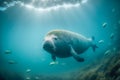 Stellers Sea Cow, large herbivorous mammal, extinct animal, Generative AI