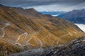 Stelvio mountain pass, impressive dramatic road in italian alps, Italy