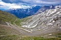 Stelvio mountain pass or Stilfser Joch scenic road serpentines view Royalty Free Stock Photo