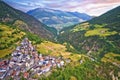 Stelvio village or Stilfs in Dolomites Alps landscape aerial view Royalty Free Stock Photo
