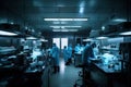 stem cell research laboratory, with technicians performing experiments and documenting results