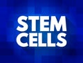 Stem Cells - special human cells that are able to develop into many different cell types, medical text concept for presentations