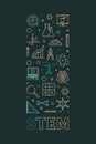 STEM concept vertical creative linear banner. Science, technology, engineering, mathematics line illustration