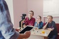 Stem education. Chemistry lesson in laboratory Royalty Free Stock Photo