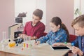 Stem education. Chemistry lesson in laboratory Royalty Free Stock Photo