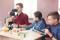 Stem education. Chemistry lesson in laboratory Royalty Free Stock Photo