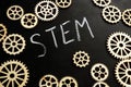 Stem education concept. Blackboard and gear wheels Royalty Free Stock Photo