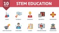 Stem Education icon set. Contains editable icons stem education theme such as technology, mathematics, invest on Royalty Free Stock Photo