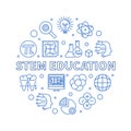 STEM Education round minimal vector blue line illustration. Science banner Royalty Free Stock Photo