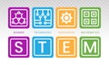STEM education - science, technology, engineering and mathematics in flat color vector illustration with words