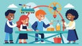 In a STEM lab elementary students work together to construct a model roller coaster testing the laws of physics and