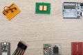 STEM Microcontroller Concept and DIY Electronic Kit. Science, Technology, Engineering and Mathematics education concept.