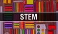 STEM text with Back to school wallpaper. STEM and School Education background concept. School stationery and STEM text banner with