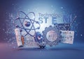 STEM-themed image featuring symbolic elements of science, technology, engineering, and mathematics. Royalty Free Stock Photo