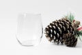 Stemless Wine Glass Mockup with pine cone Royalty Free Stock Photo