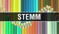 STEMM concept illustration on Back to School banner with Education texture. STEMM represent concept of education, science objects Royalty Free Stock Photo
