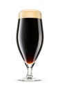 Stemmed glass of fresh dark stout beer with cap of foam isolated on white background Royalty Free Stock Photo