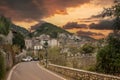 Stemnitsa village in a winter sunset. Mainalon mountain ,Peloponnisos. Greece Royalty Free Stock Photo