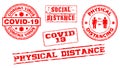 Set of red grunge rubber stamp or corona virus rubber stamp themes or postponed, lock down, social distance, physical distance Royalty Free Stock Photo