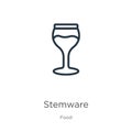 Stemware icon. Thin linear stemware outline icon isolated on white background from food collection. Line vector stemware sign,