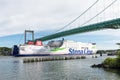 Stena line ferry under bridge in Gothenburg, Sweden.