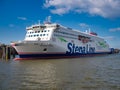 The Stena Line roll on / roll off Liverpool to Belfast ferry moored at the Stena Terminal in Birkenhead on the River Mersey
